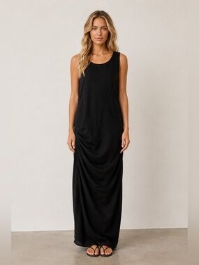 Etna Maar Black Modern Art-to-Wear Linen / Cotton Unique Maxi Croatian Dress L